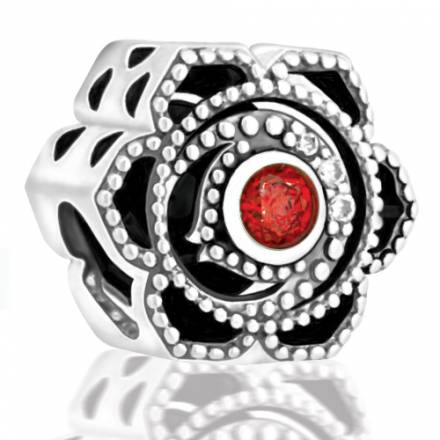 Abalorio flor piedra roja