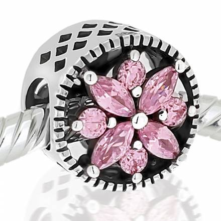 Abalorio flor piedras rosa
