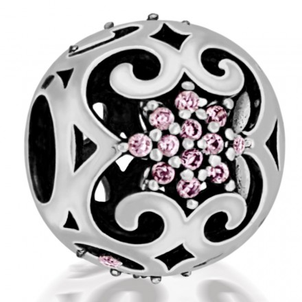 Abalorio redondo piedras rosa